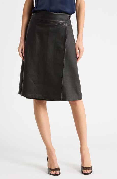 Raddix Belted Leather Midi Skirt