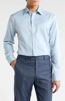 Nordstrom Trim Fit Solid Premium Non-Iron Cotton Herringbone Dress Shirt