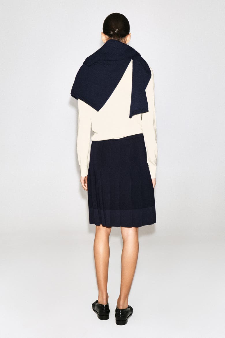 Pleated Merino Wool Midi Skirt, Alternate, color, NAVY