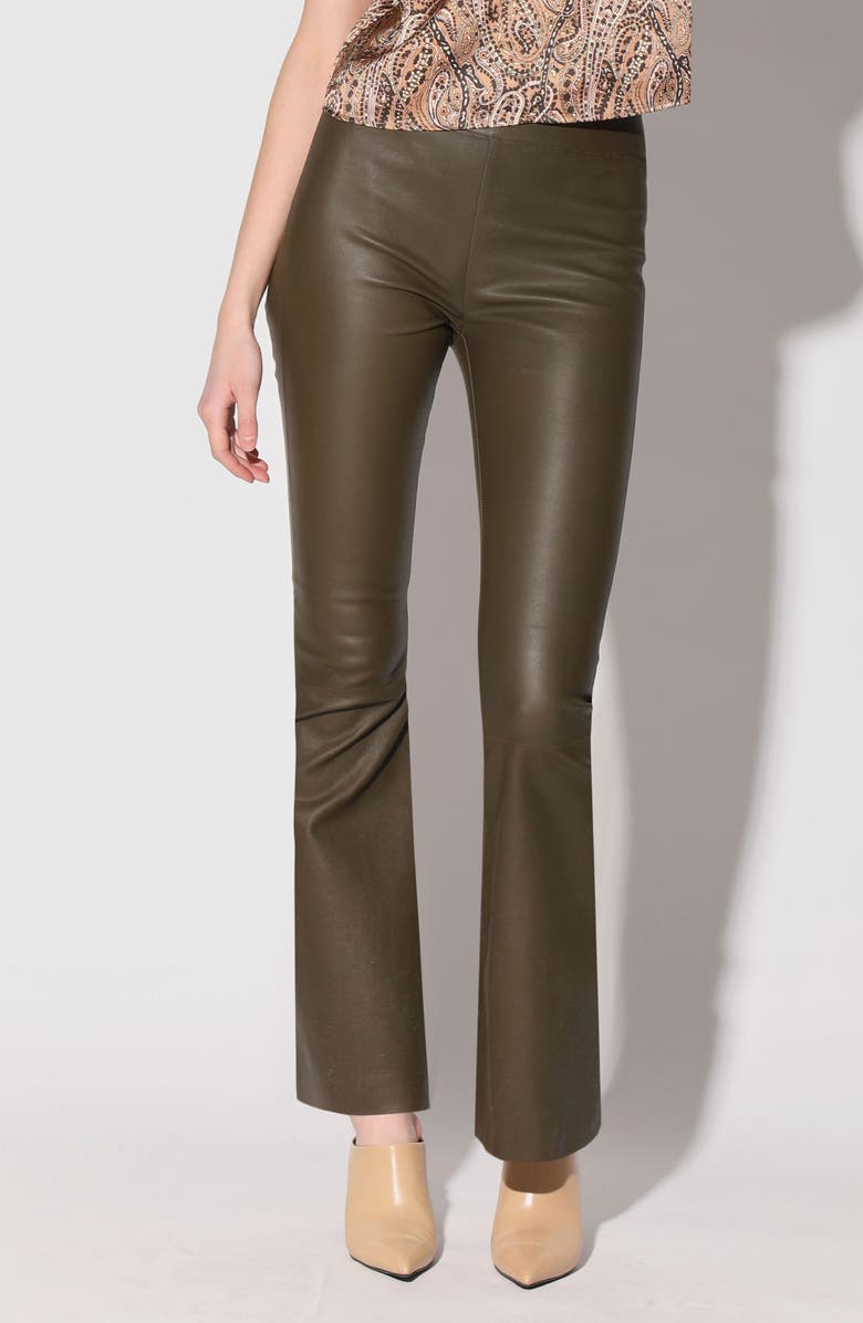 Walter Baker Lexie Leather Flare Leg Pants, Main, color, Moss
