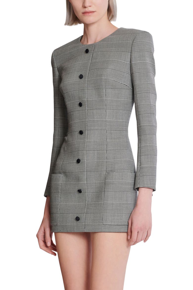 Short dress in Prince of Wales jacquard, Alternate, color, black