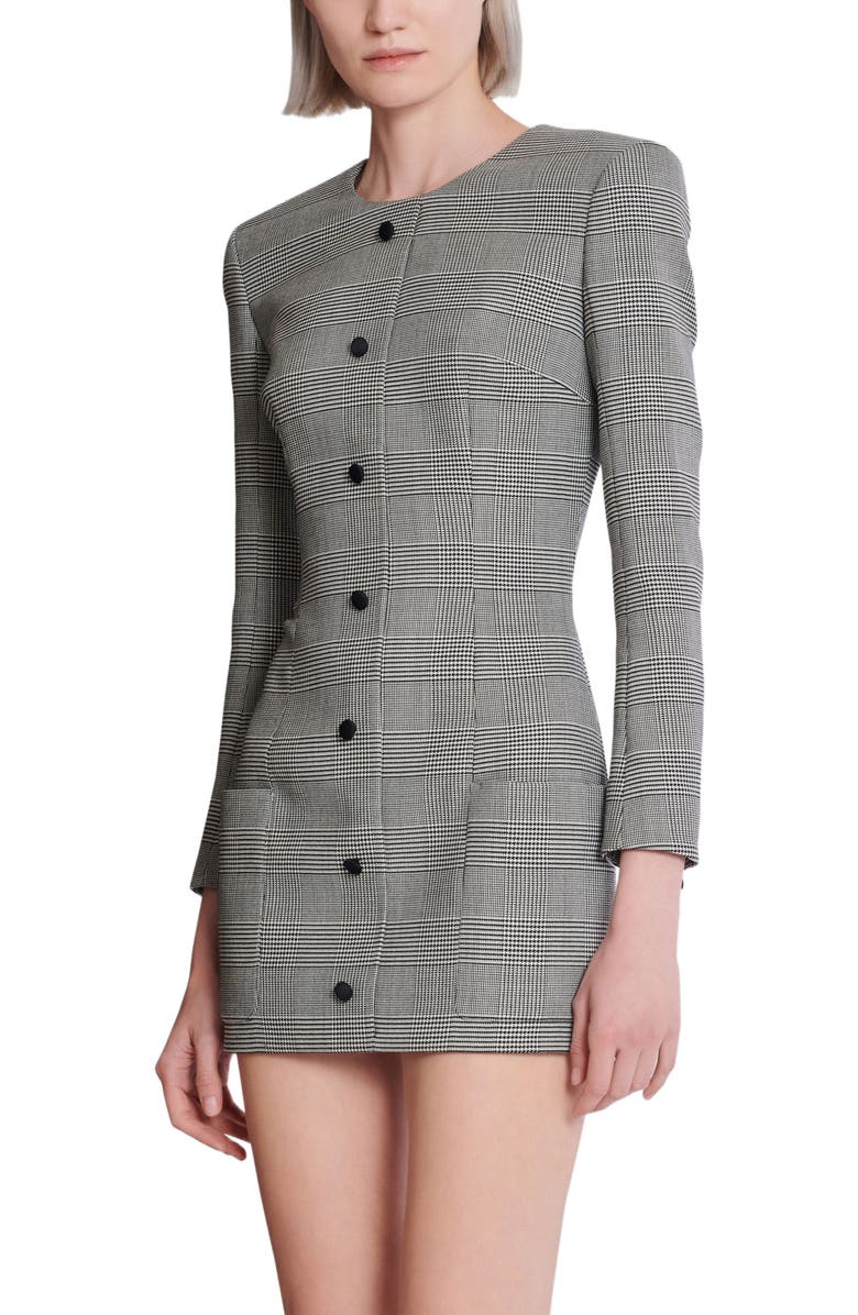 Balmain Short dress in Prince of Wales jacquard, Alternate, color, Black