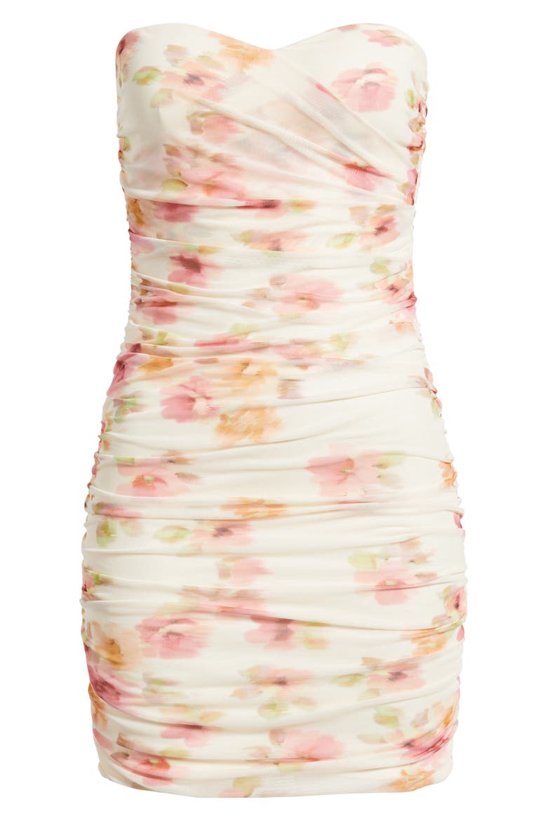 bailey strapless mini dress Lulus Women's Bailey Floral Ruched Strapless Minidress - Natural
