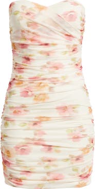 Lulus Bailey Floral Ruched Strapless Minidress