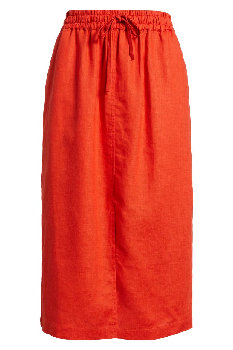 Maisie Linen Midi Skirt, Alternate, color, AURORA RED