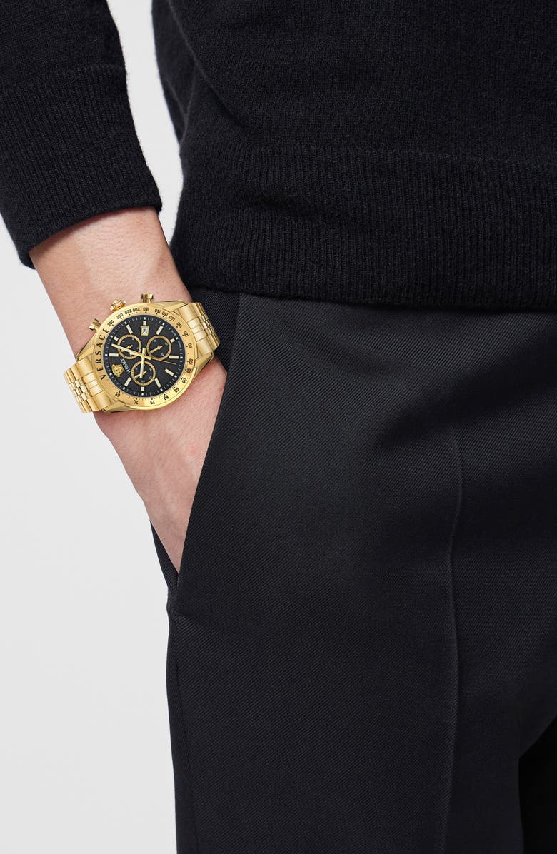 Versace Master Chronograph Bracelet Watch, 44mm, Alternate, color, Ip Yellow Gold