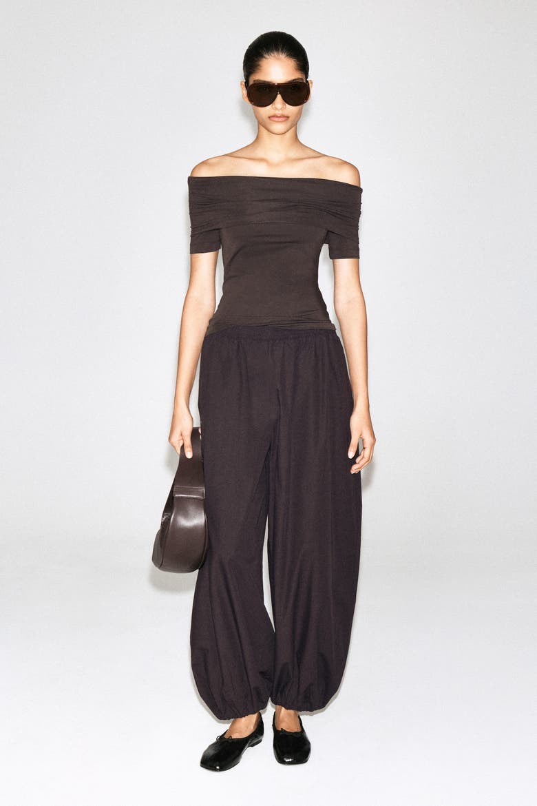 Folded Off-The-Shoulder Top, Alternate, color, BROWN