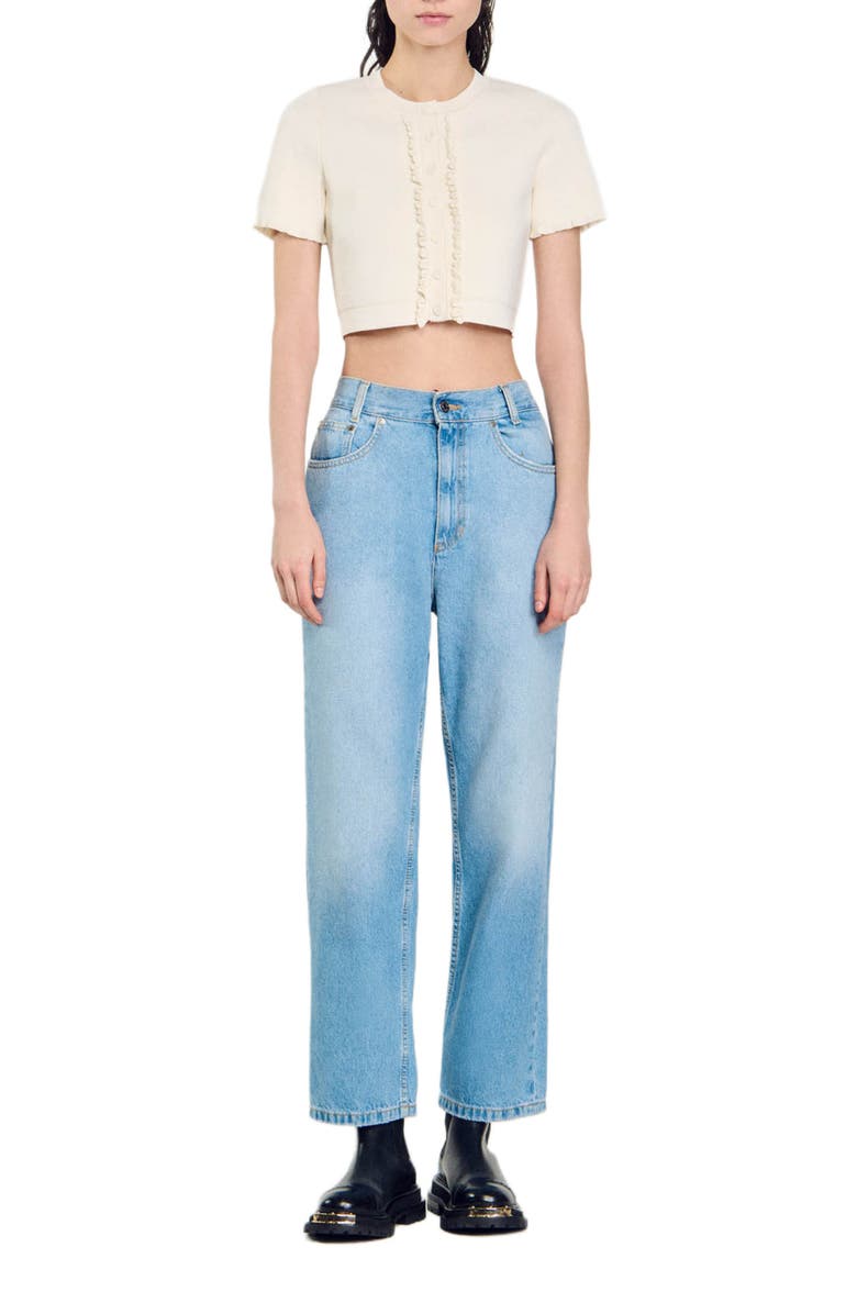 SANDRO Ruffled cardigan, Alternate, color, 