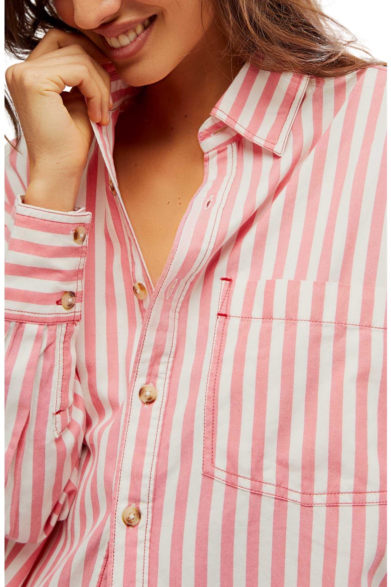 Freddie Stripe Oversize Button-Up Shirt, Alternate, color, CORAL COMBO