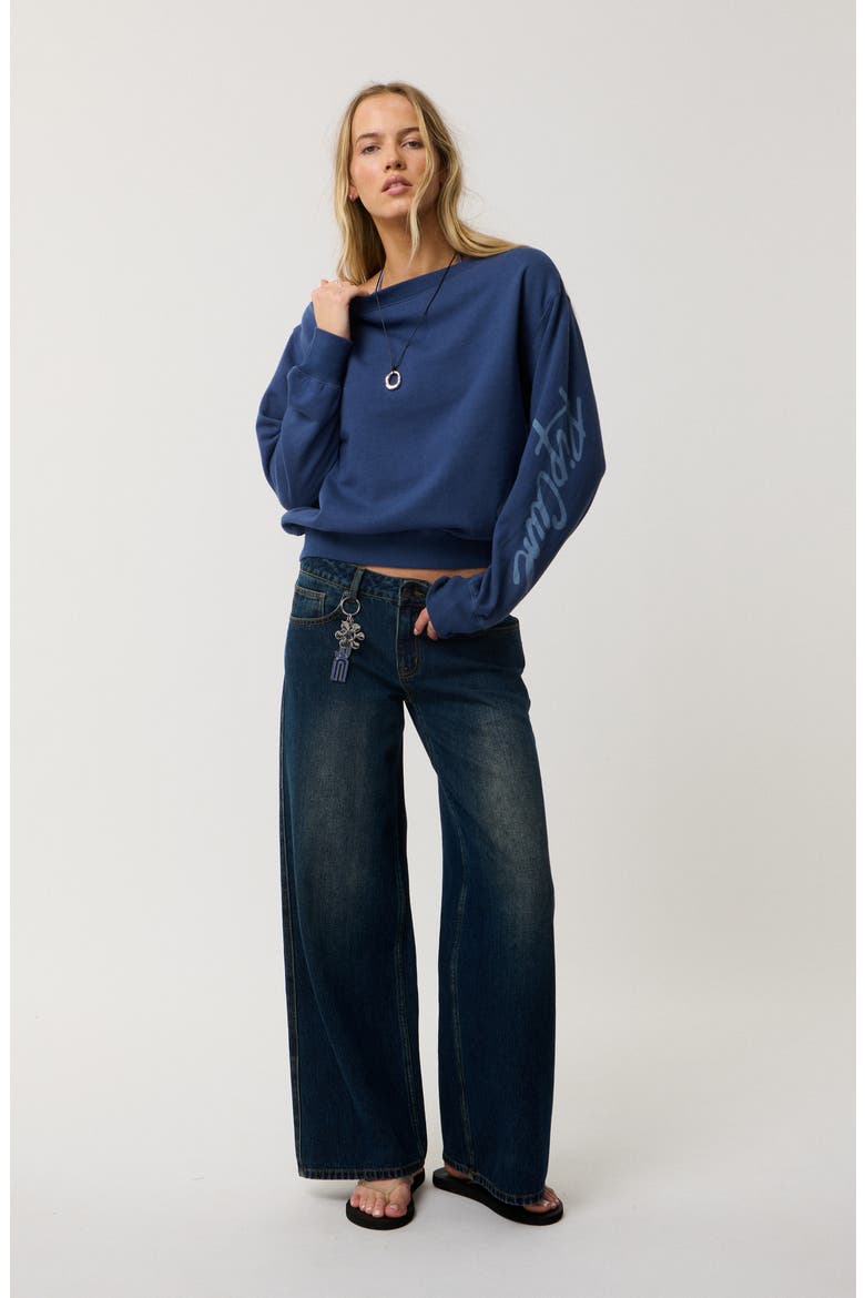 Archive Off the Shoulder Sweatshirt, Alternate, color, INDIGO