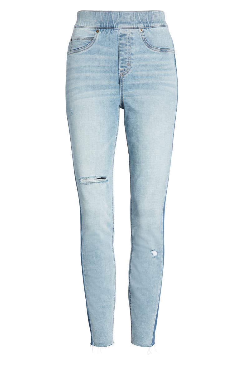 Washed Side Stripe Denim Leggings, Alternate, color, LIGHT WASH