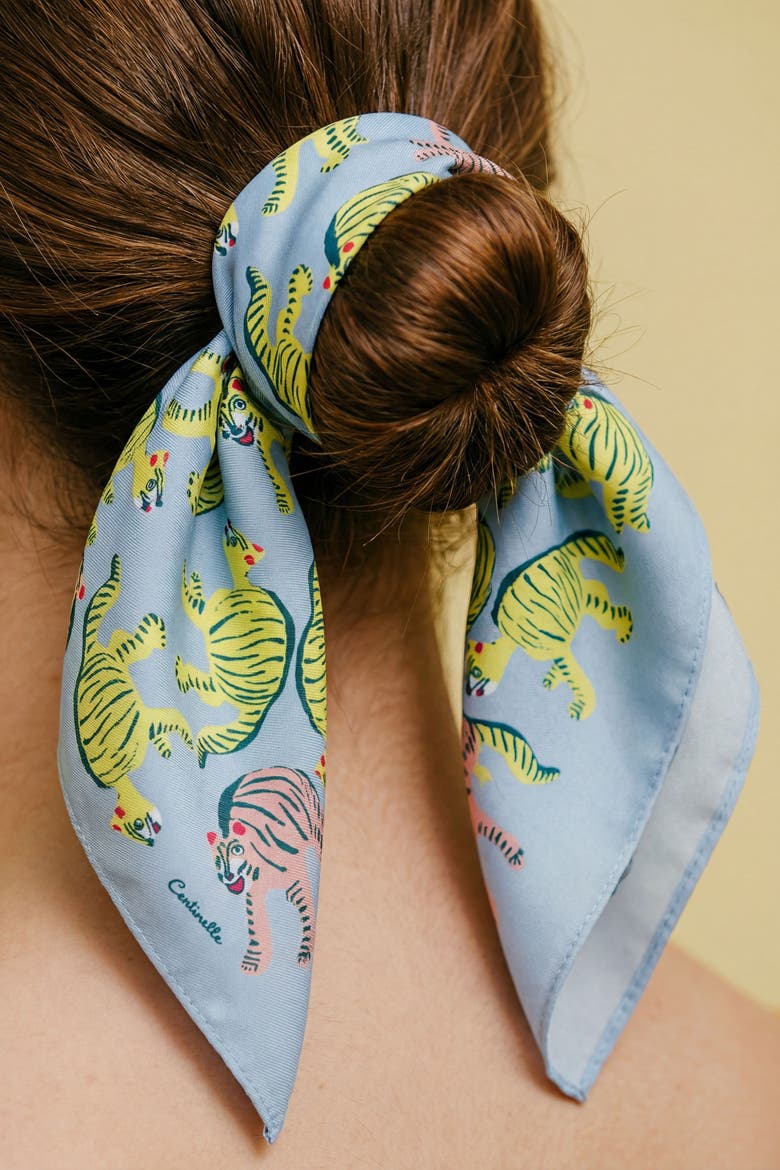 Nodding Tigers Cotton Silk Bandana, Alternate, color, Blue