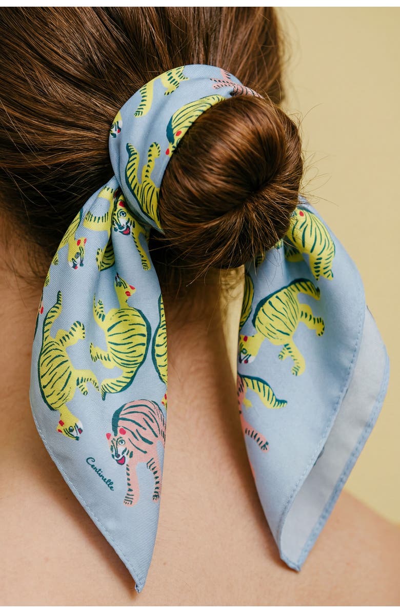 Centinelle Nodding Tigers Cotton Silk Bandana, Alternate, color, Blue