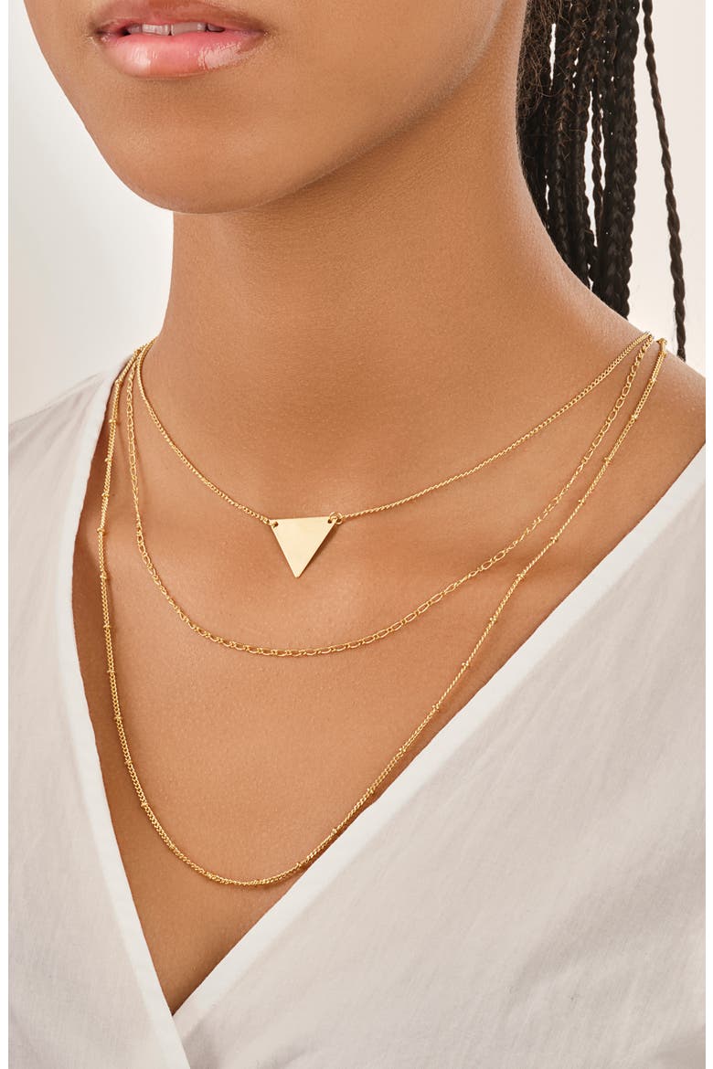 Triple Chain Layered Triangle Necklace, Alternate, color, GOLD