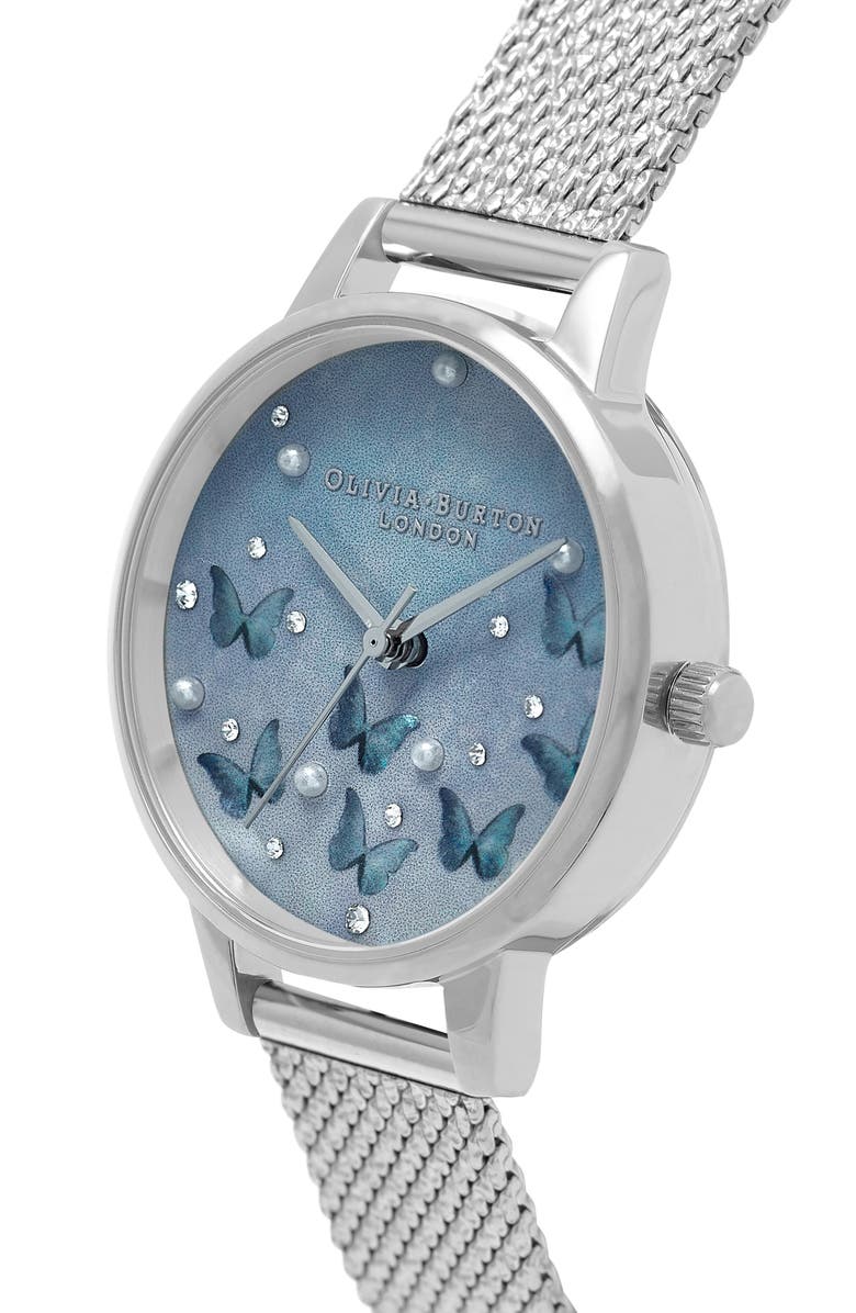 Olivia Burton Sparkle Butterfly Mesh Strap Watch, 30mm, Alternate, color,