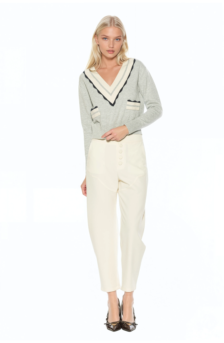 Alexia Admor Arden Deep V Contrast Trim Cardigan, Alternate, color, Grey