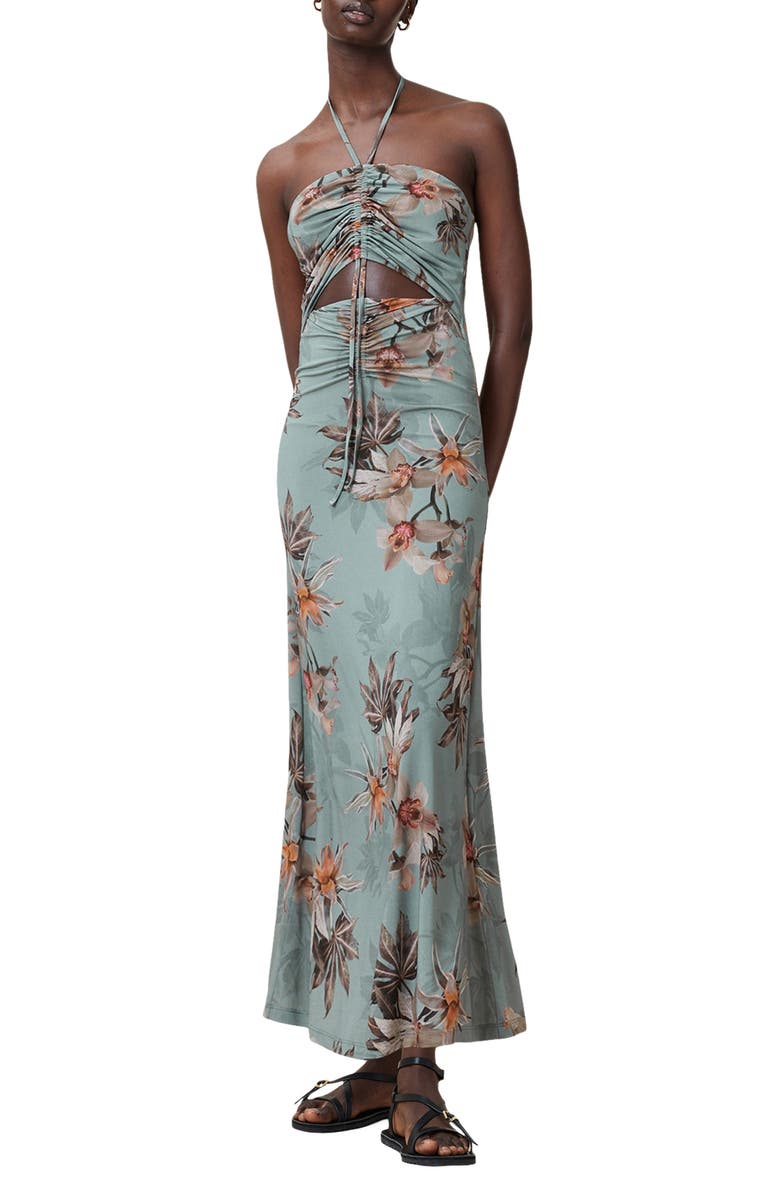 AllSaints Celia Cutout Halter Maxi Dress, Main, color, Adena Dusty Blue