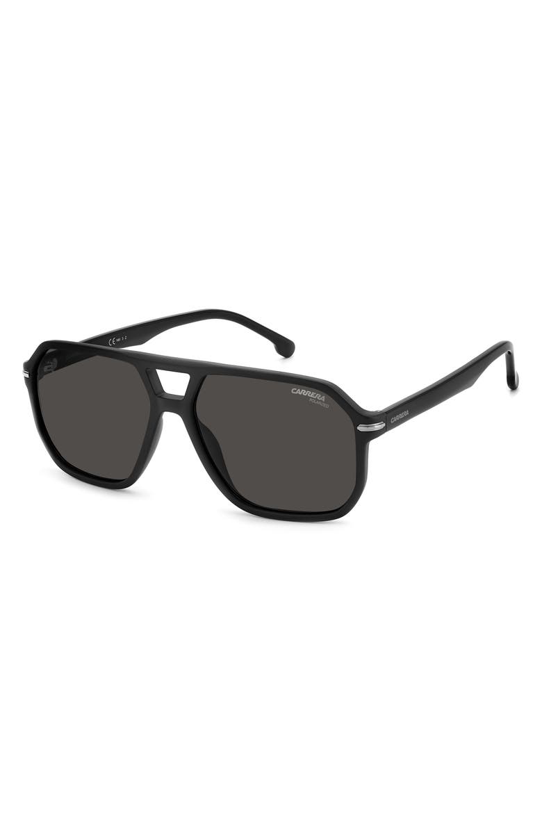 Carrera Eyewear 59mm Polarized Rectangular Sunglasses, Alternate, color, Matte Black/ Gray Polar
