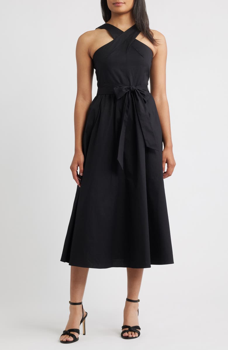 Anne Klein Crisscross Halter Midi Dress, Main, color, Anne Black