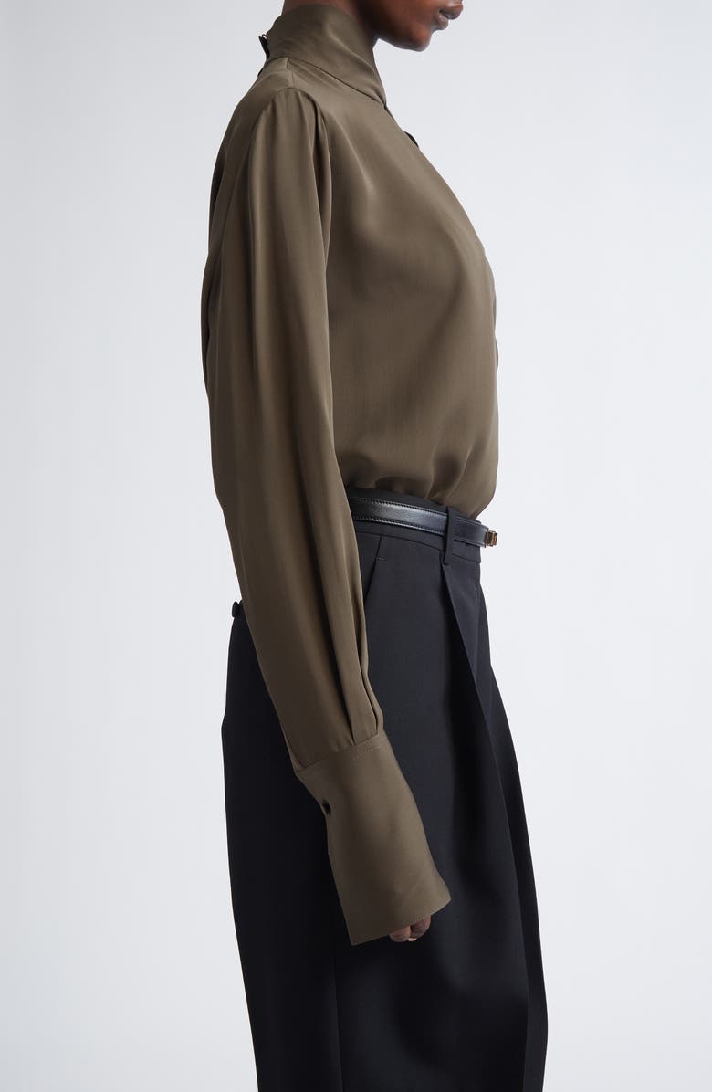 TOM FORD Keyhole Cutout Washed Silk Georgette Top, Alternate, color, Kb349 Desert Palm