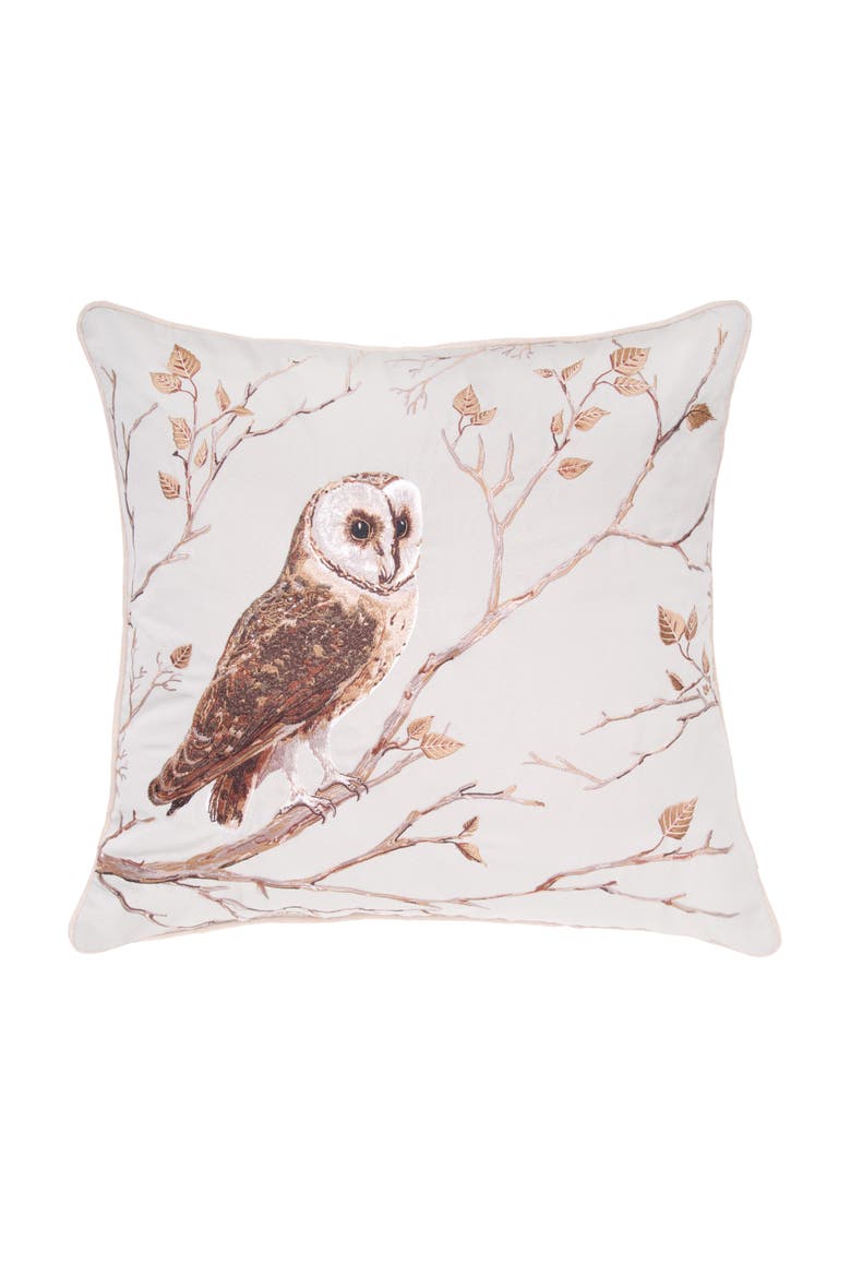 Barn Owl and Branches Indoor/Outdoor Pillow, Main, color, Brown