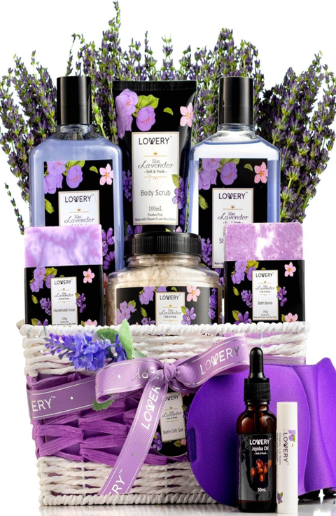 Lavender & Lilac Spa Gift Basket with Sleep Mask