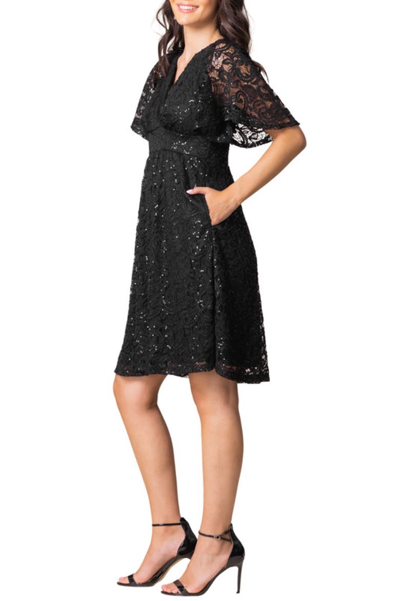 Starry Sequin Lace Cocktail Dress, Alternate, color, Onyx