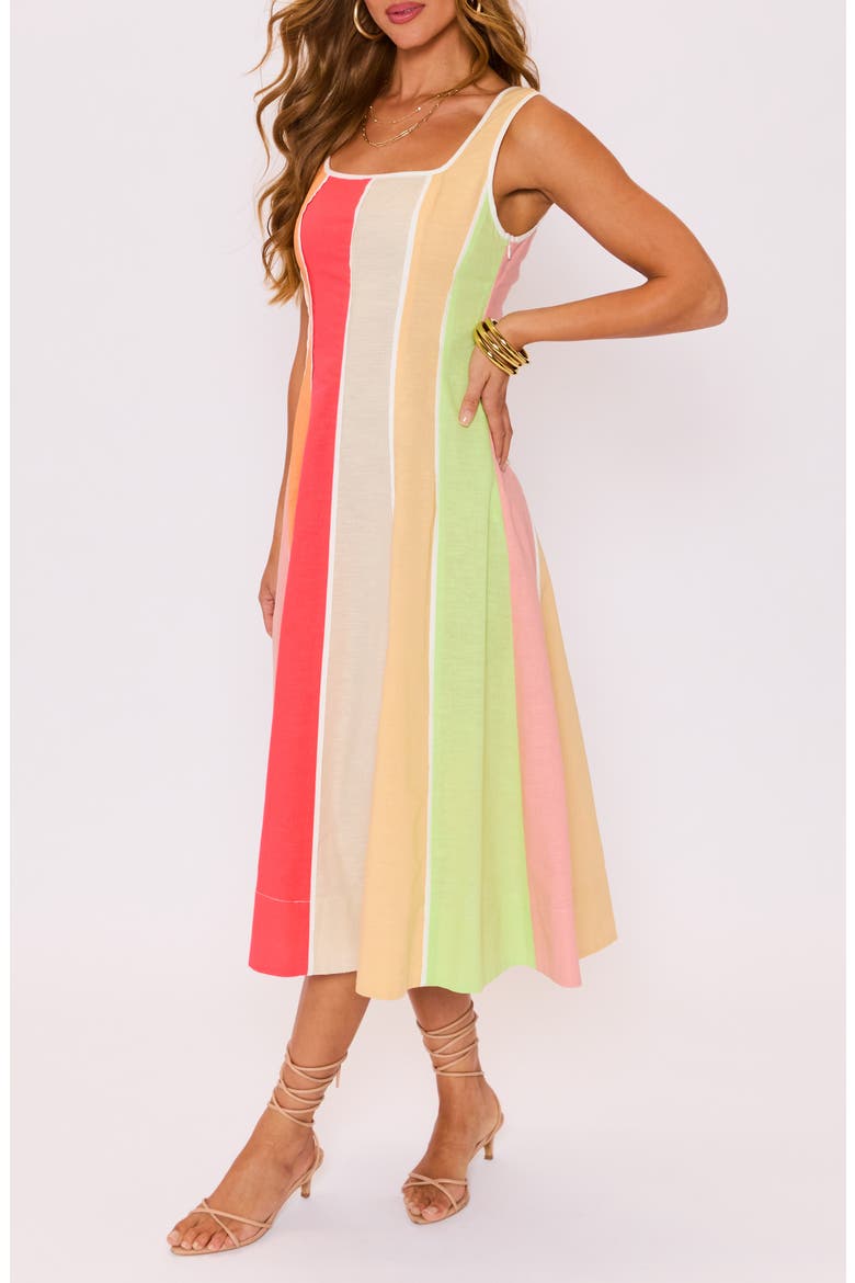 Bright Skies Stripe Cotton & Linen Midi Dress, Alternate, color, PINK MULTI