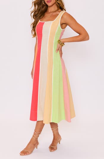 Bright Skies Stripe Cotton & Linen Midi Dress