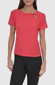 DKNY Twist Neck Rib T-Shirt