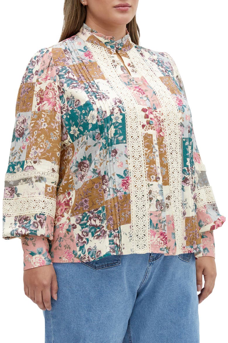 Floral Print Lace Shirt, Alternate, color, WHIMSICAL