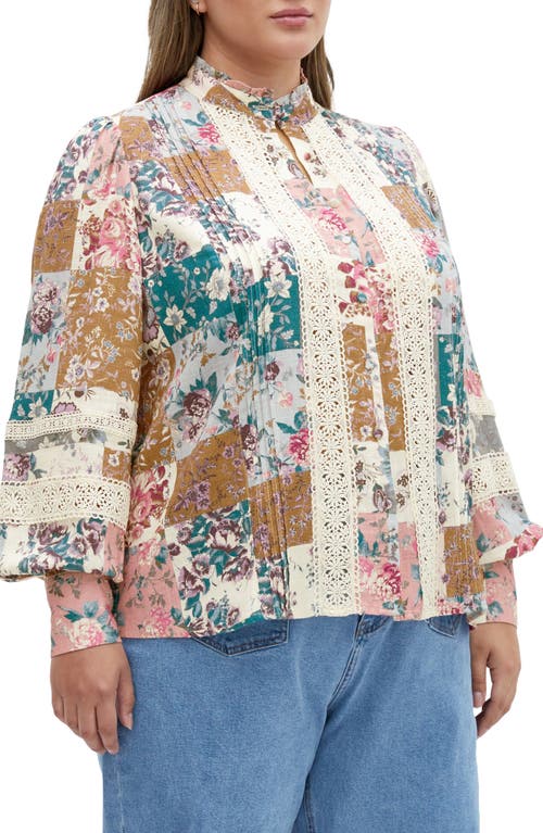 City Chic Floral Print Lace Shirt In Whimsical