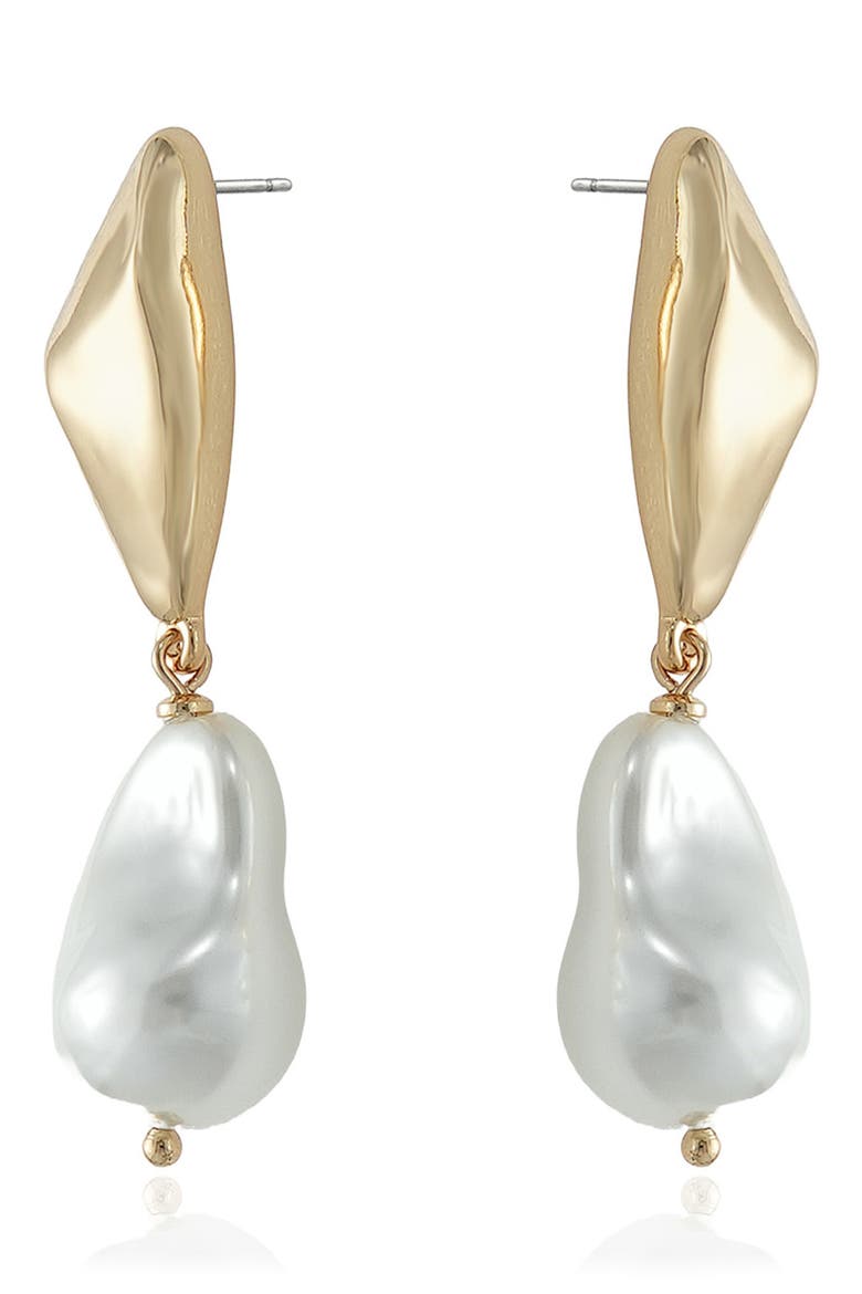 Geo Imitation Pearl Drop Earrings, Alternate, color, GOLD