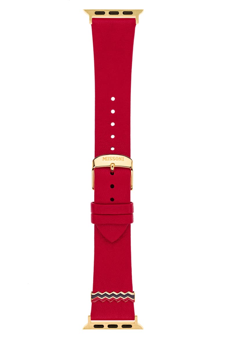 Zigzag 22mm Leather Apple Watch® Watchband, Alternate, color, RED