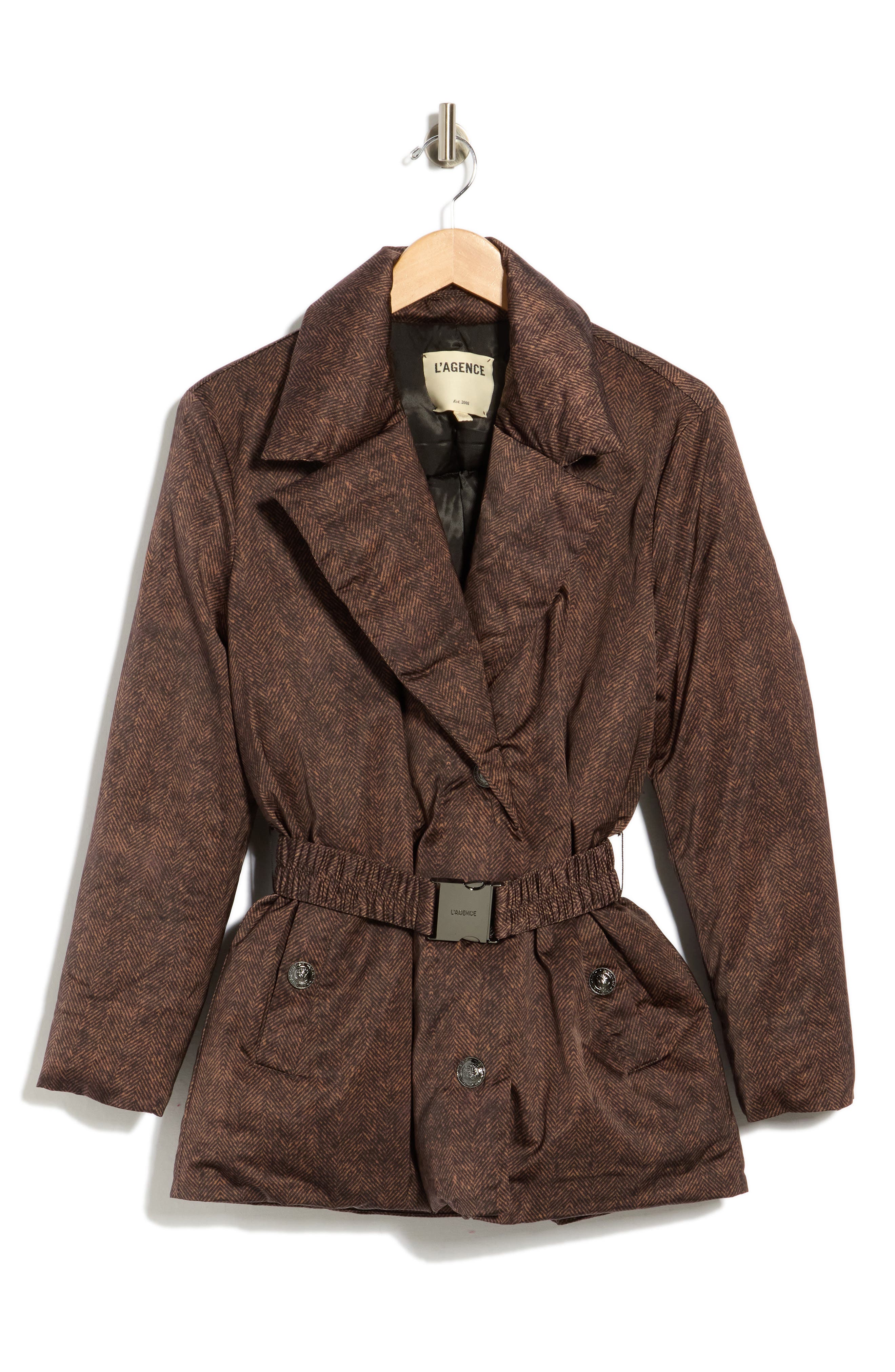 Willene Herringbone Belted Puffer Coat