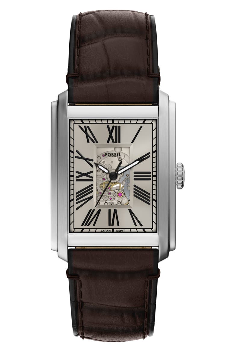 Carraway Open Heart Leather Strap Watch, 30mm x 42mm, Main, color, BROWN/ WHITE
