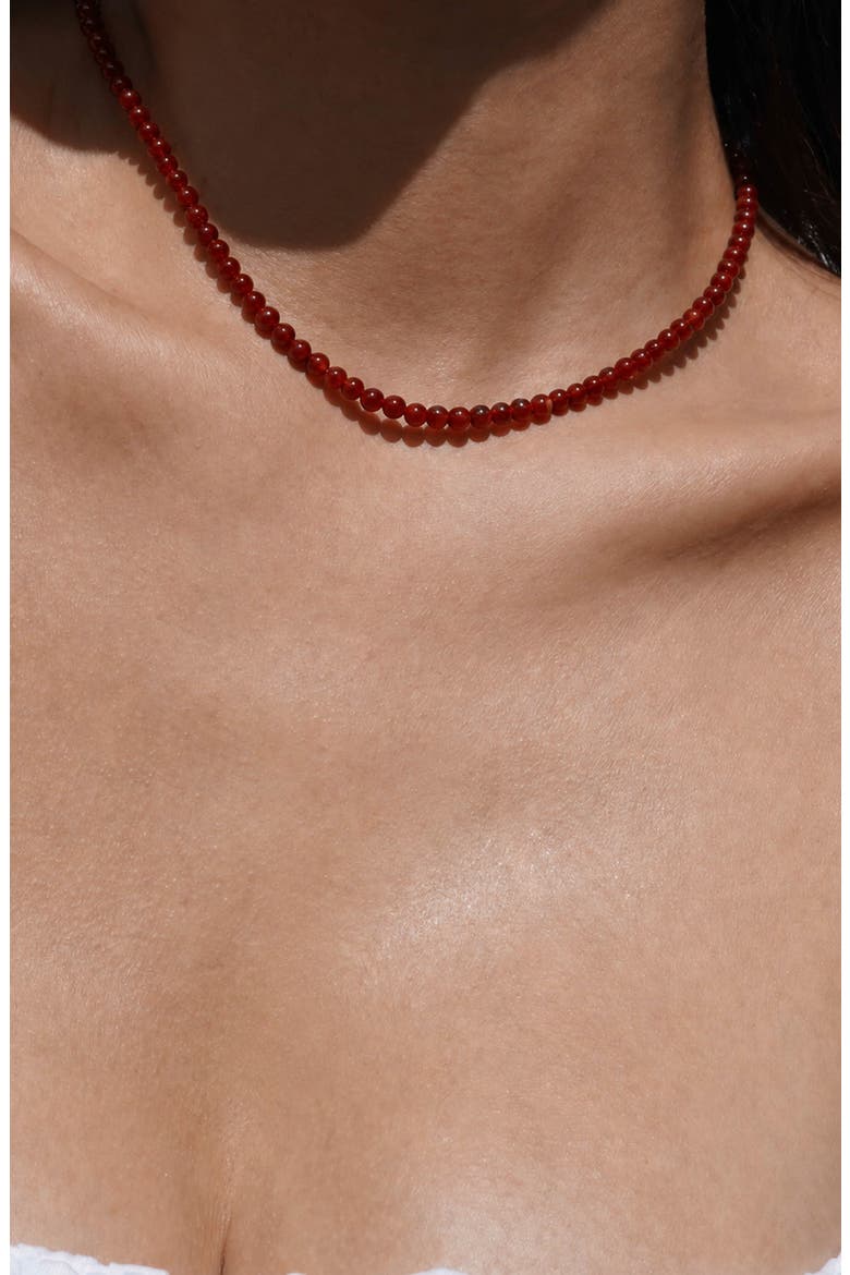 Carnelian Beaded Necklace, 4mm, Alternate, color, GOLD/ RED