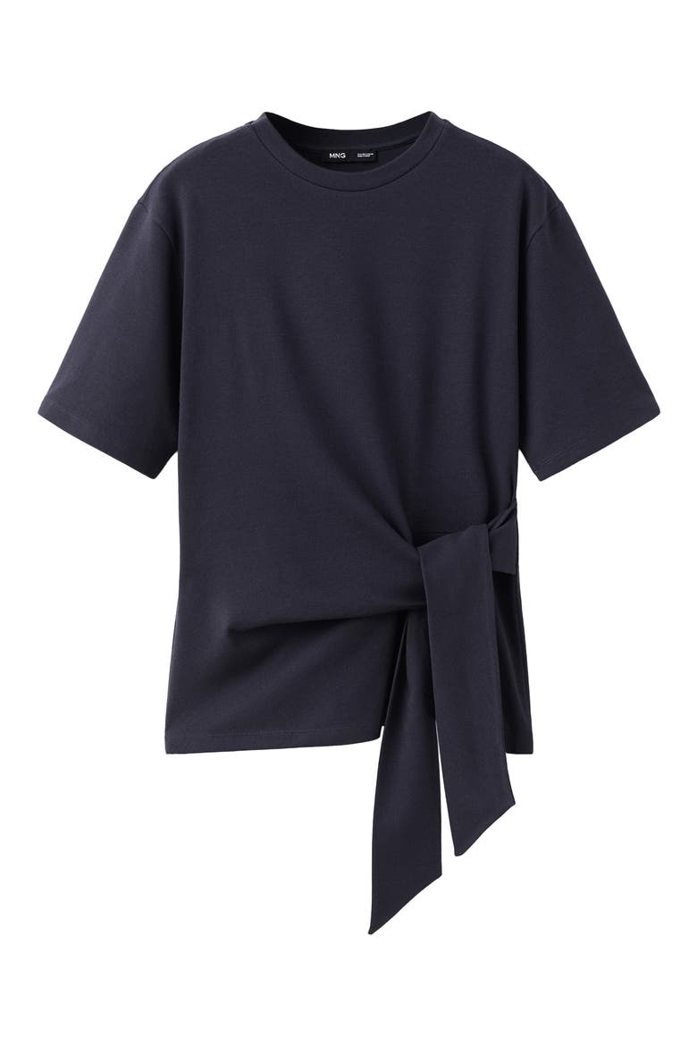 Side Tie Stretch Cotton T-Shirt, Alternate, color, NAVY