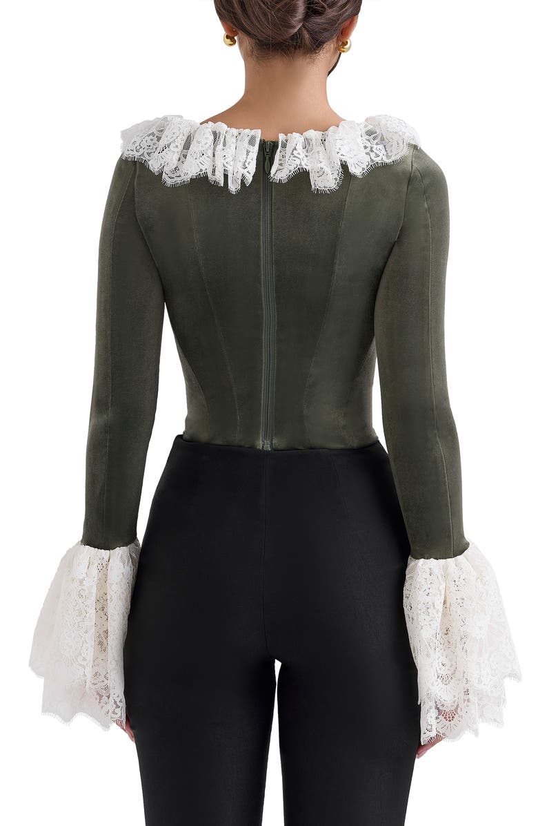 HOUSE OF CB Jacinda Ruffle Velvet Corset Top, Alternate, color, Duffle Bag