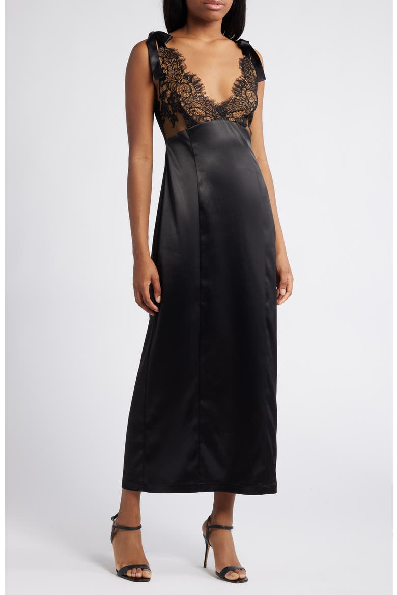 Almera Lace & Satin Cocktail Dress, Main, color, BLACK