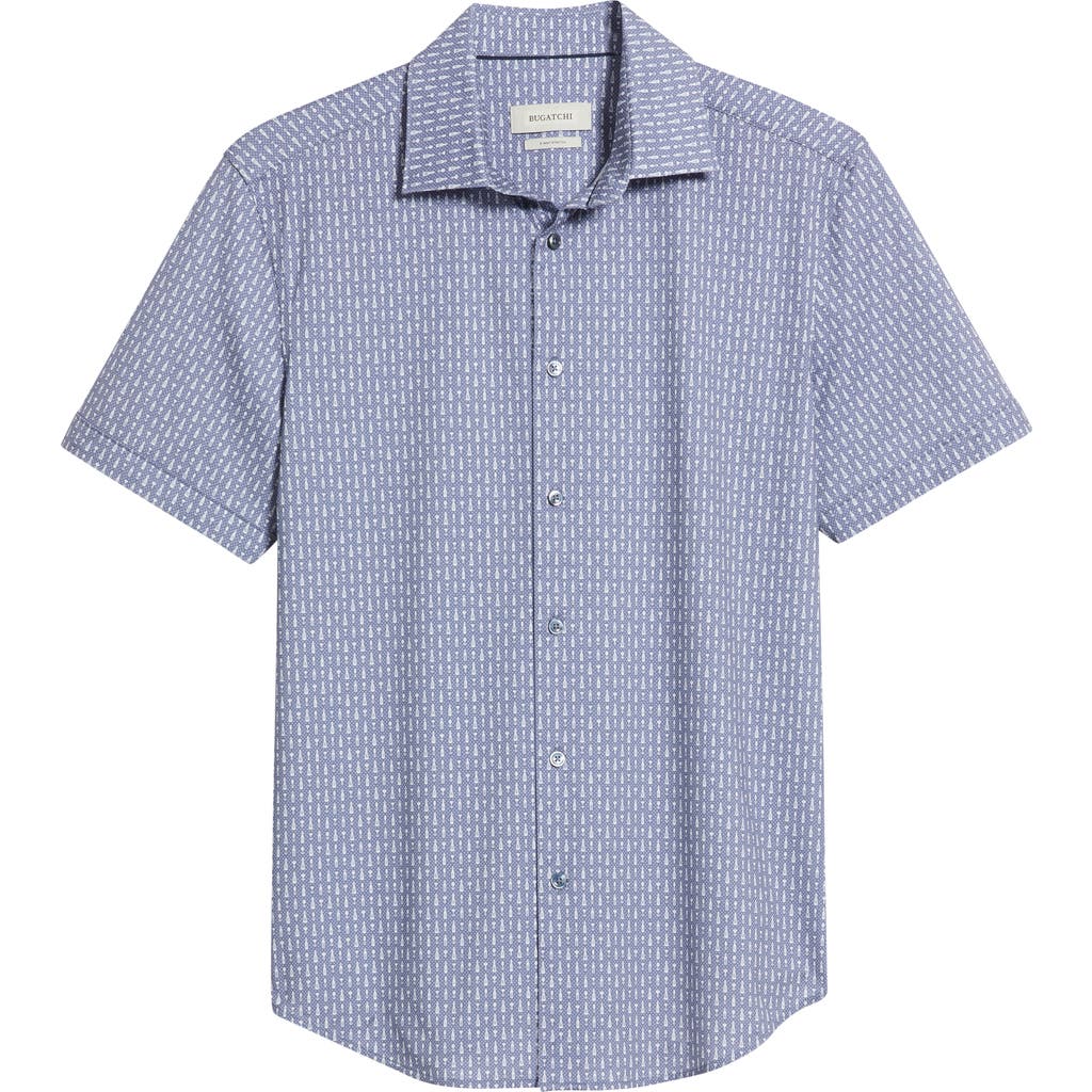Bugatchi Miles Ooohcotton® Wine Print Short Sleeve Button-up Shirt In Peacock