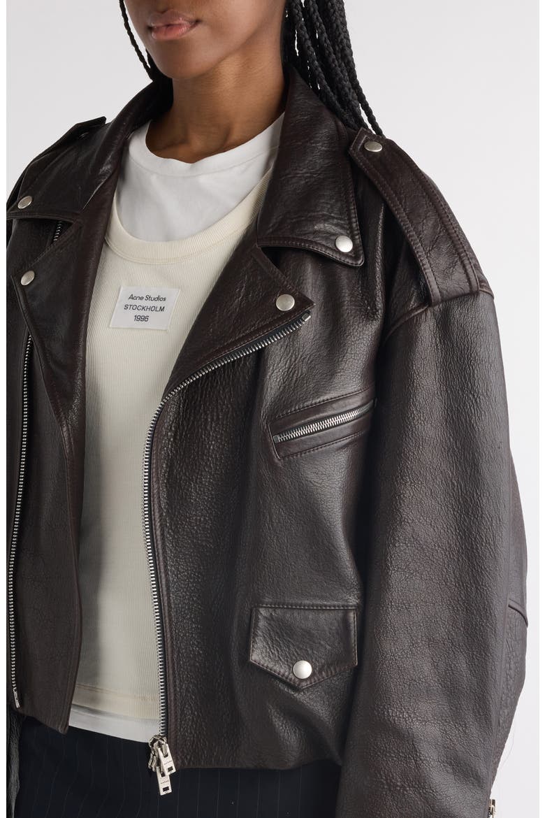 Liso Leather Crop Moto Jacket, Alternate, color, DARK BROWN