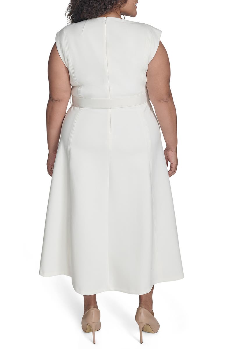 Calvin Klein V-Neck Belted Midi Dress, Alternate, color, Cream