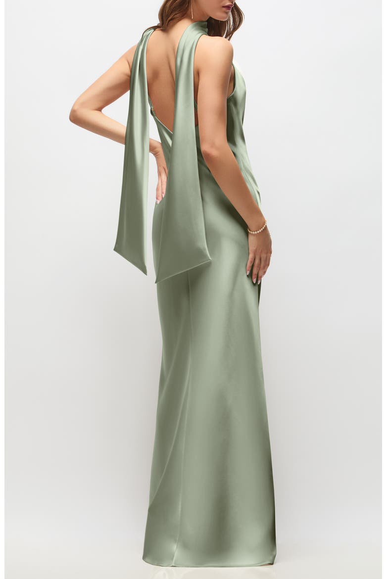 Anais Scarf Neck Satin Charmeuse Gown, Alternate, color, SAGE