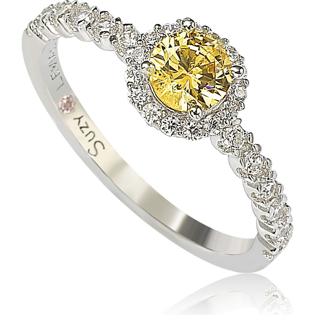 Suzy Levian Halo Yellow Sapphire Bridal Ring In Metallic