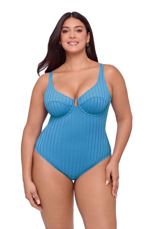 Wide Rib Scoop Neck Underwire One Piece Swimsuit