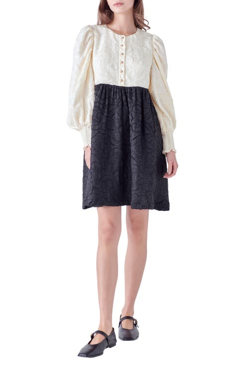 Floral Textured Long Sleeve Dress