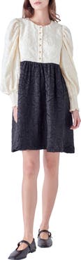English Factory Floral Textured Long Sleeve Dress