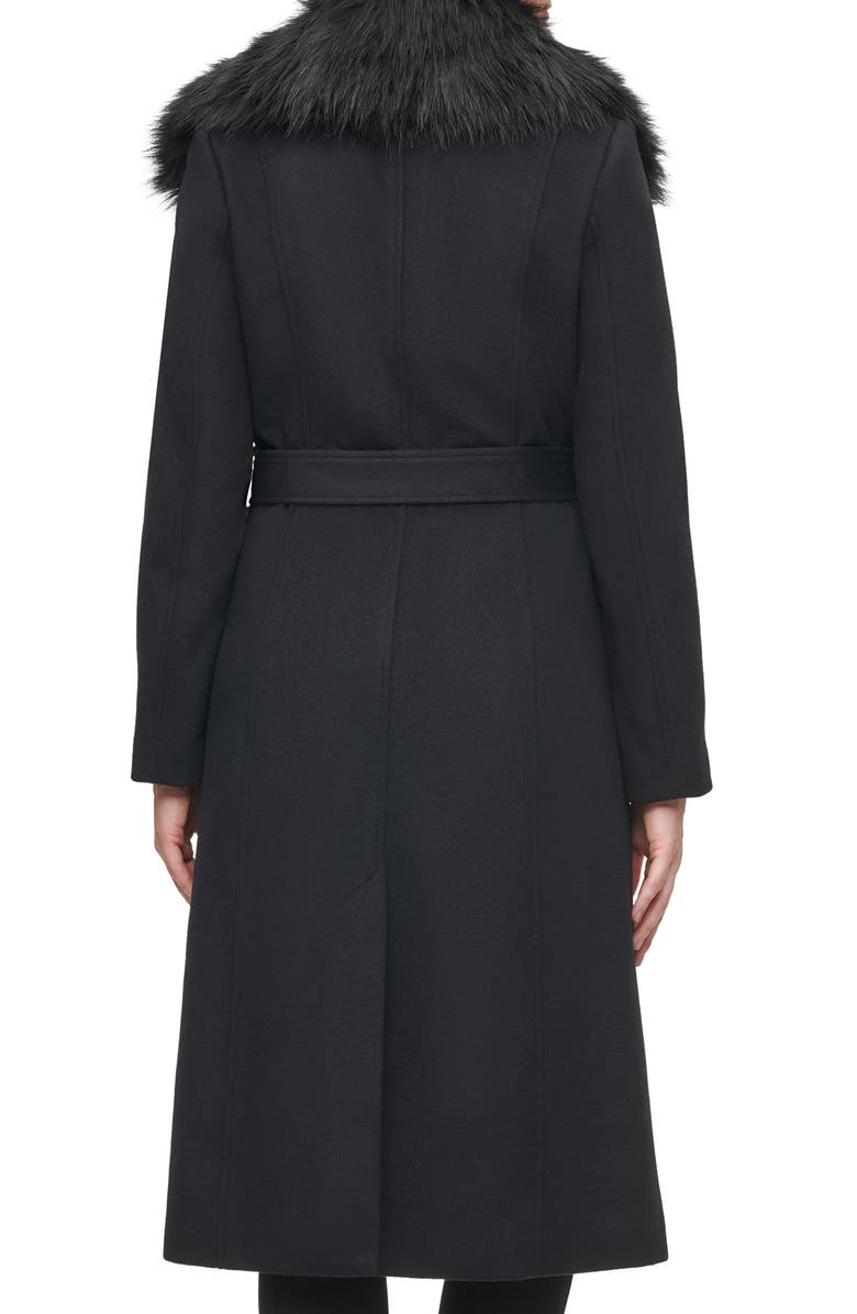 KARL LAGERFELD PARIS Belted Wool Blend Coat with Faux Fur Trim, Alternate, color, 