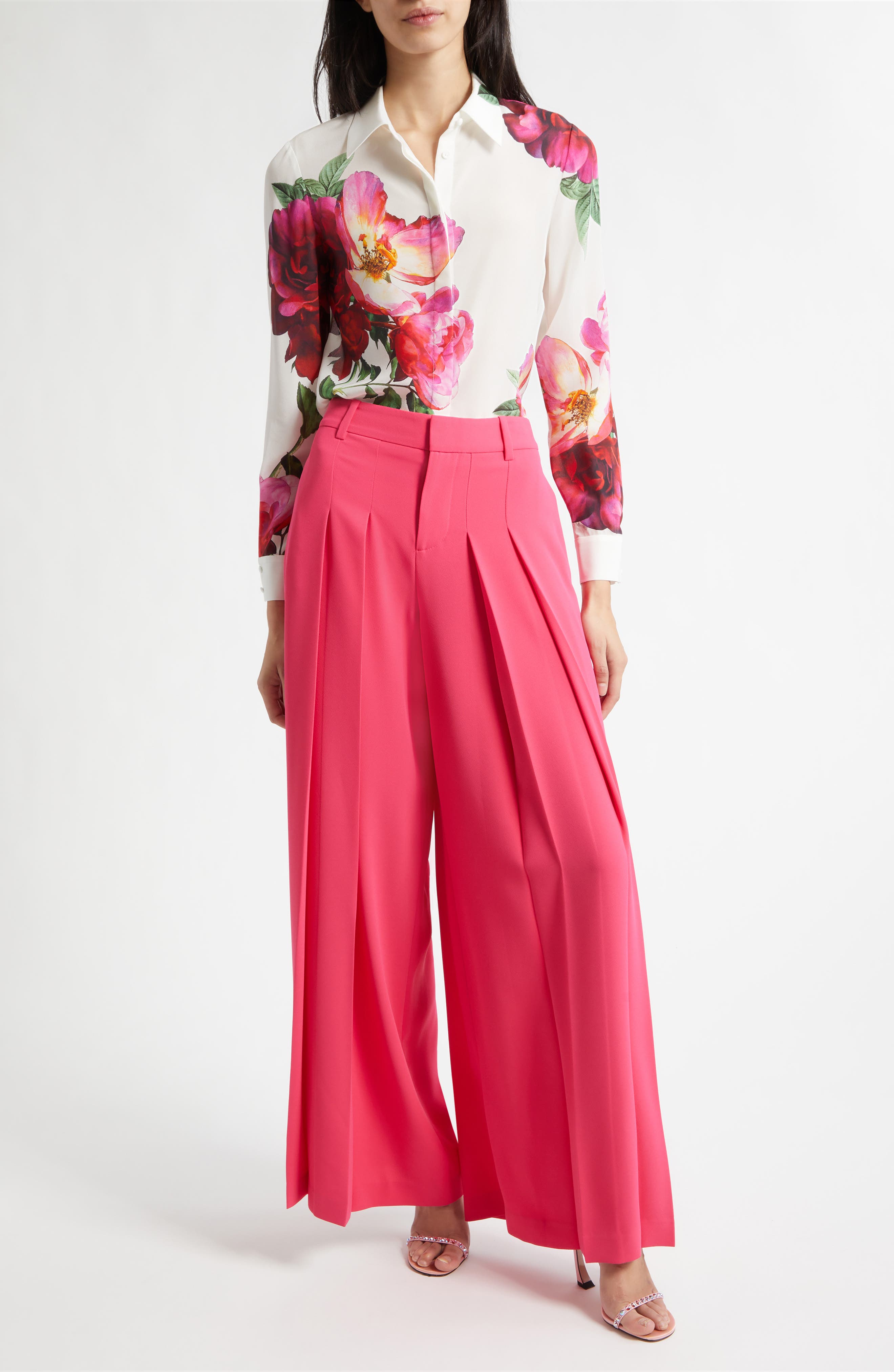 ALICE + OLIVIA Blaire Pleated High Waist Wide Leg Pants (Women